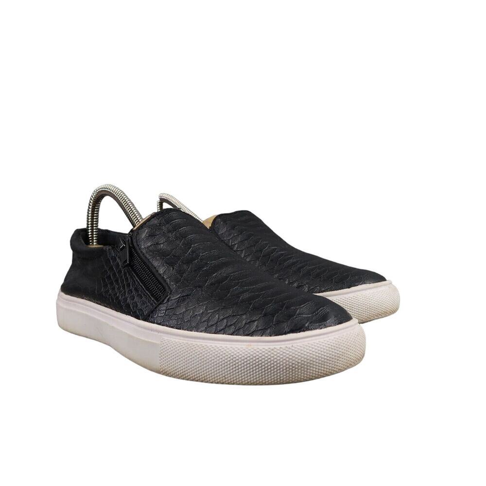 Report Shoes Womens 7 Sneakers Fashion Casual Zip Black Snakeskin Faux Leather